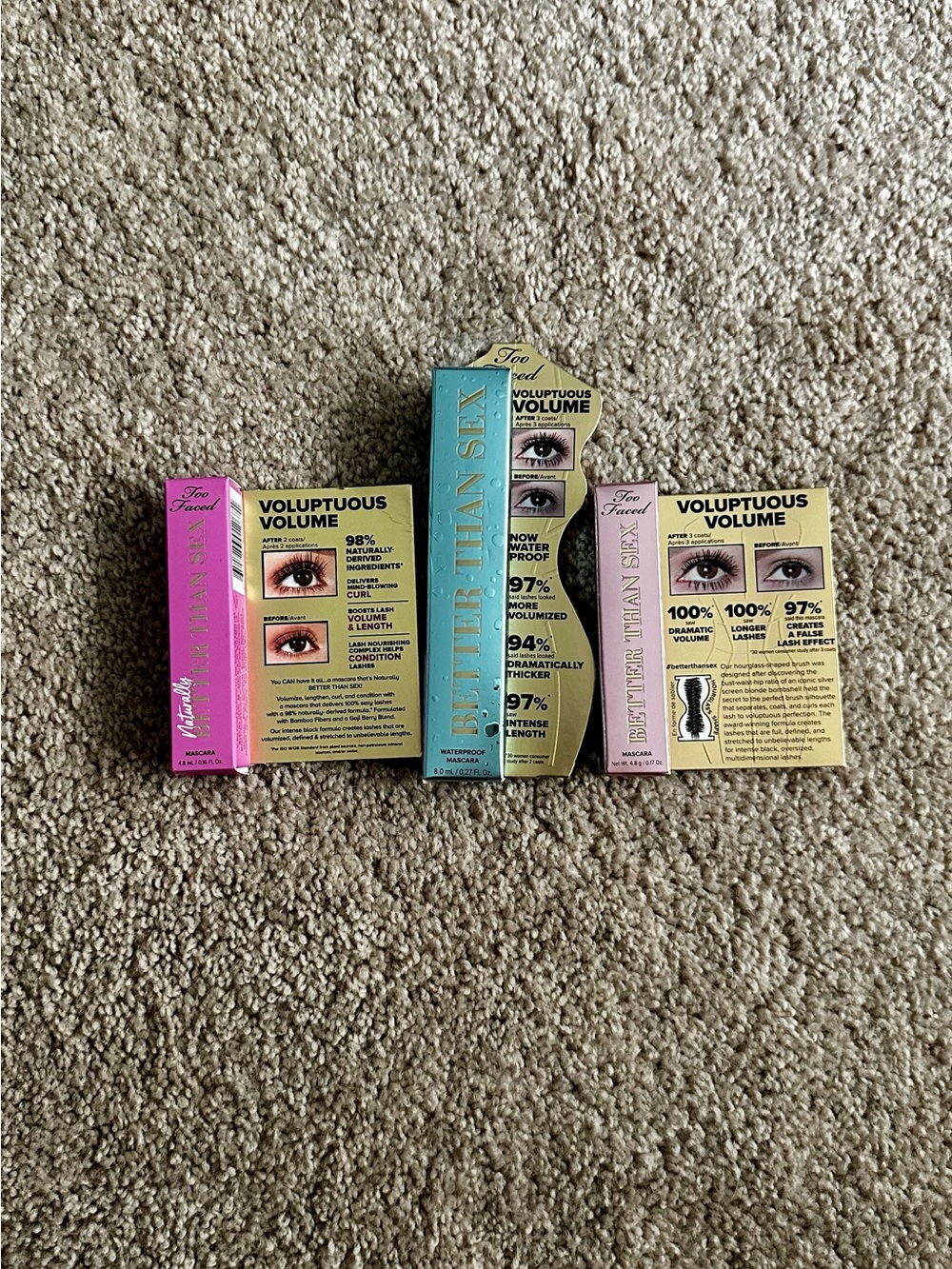 Too Faced Mascara Better Than Sex Waterproof, Naturally and Original formulas
